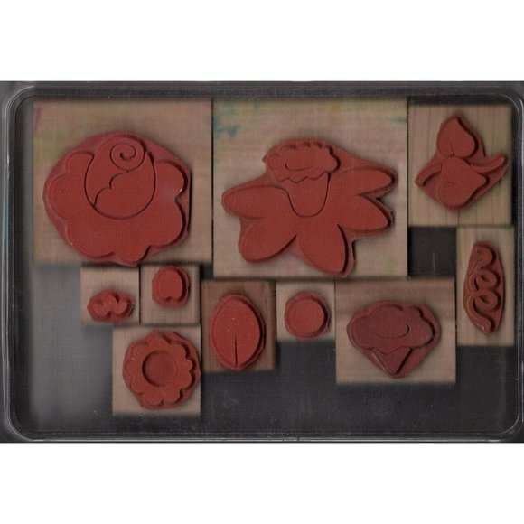 Stampin' Up Definitely Decorative Fun Flowers 10 Wood Mounted Stamps 1998 - Picture 2 of 2